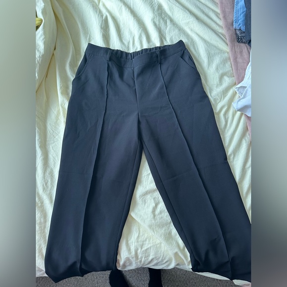 Chic Black Rayon Stretch Waist Slacks